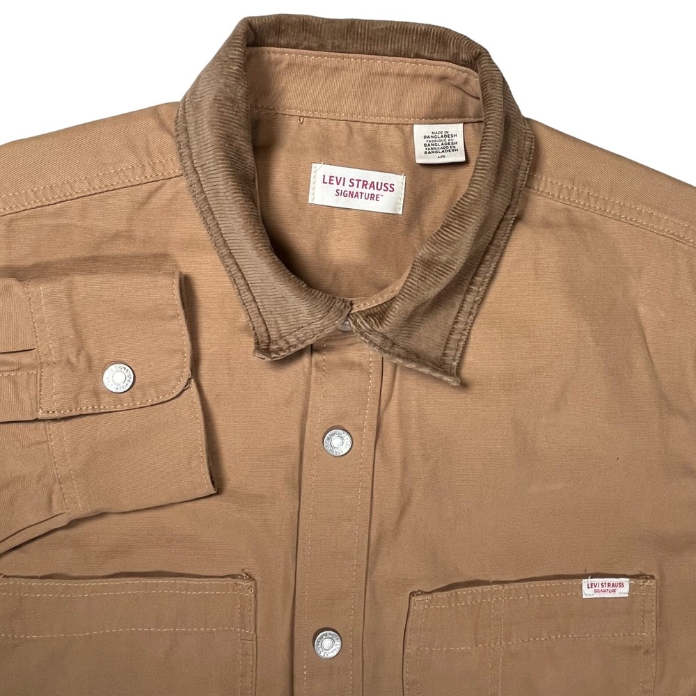 Levi Strauss Signature Utility Jacket Men Large Tan Corduroy Collar Canvas Chore